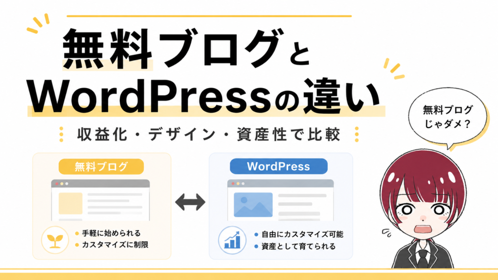 無料ブログとWordPressの違いを収益化・デザイン・資産性で比較したアイキャッチ画像